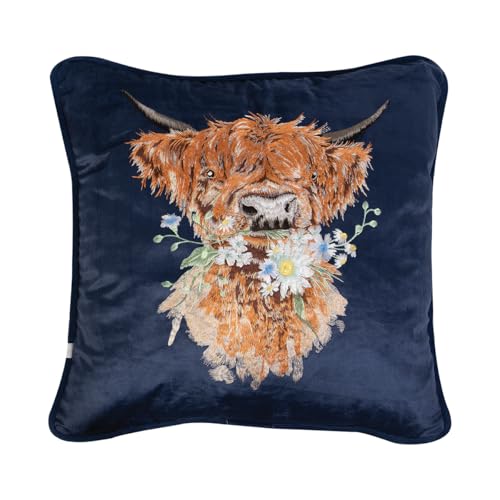 Wrendale Designs by Hannah Dale 'Daisy Coo' Highland Cow Embroidered Cushion