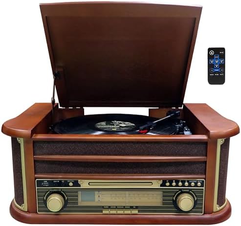 Nostalgie Holz Musikanlage | Kompaktanlage | Plattenspieler | Bluetooth | Retro Stereoanlage | CD MP3 Player USB | Radio | MP3-Encoding: Aufnahmefunktion | Fernbedienung | Kassette