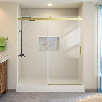 68-72 in. W x 76 in. H Single Sliding Shower Door Soft-Close with Buffer, Frameless Glass Shower Door with 3/8 in. Tempered Clear Glass, Stainless Steel Handle, Easy to Clean & Install, Brushed Gold
