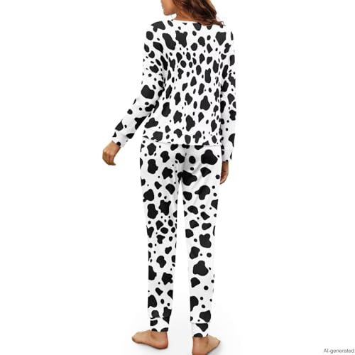 Image of Women's 2 Piece Printed Pajama Set Long Sleeve Sleepwear Set with Long Pants Casual Lounge Sets with Pocket
