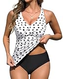 Yonique Tankini Swimsuits for Women Tummy Control Bathing Suits Two Piece Tankini Tops with Bikini Bottoms Plus Size Swimwear White L