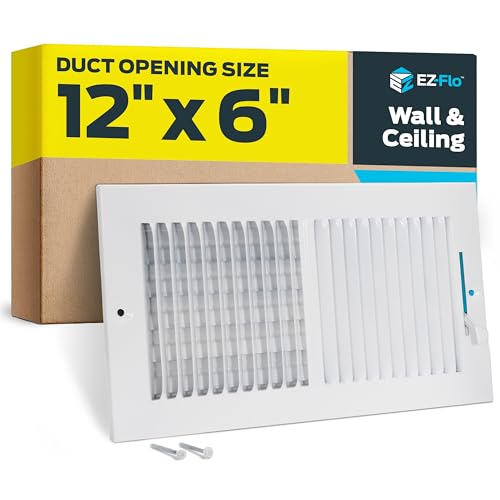 EZ-FLO 12 x 6 Inch (Duct Opening) Air Vent Cover for Wall or Ceiling Two-Way Ventilation Register Solid Steel HVAC Register Cover White 61612