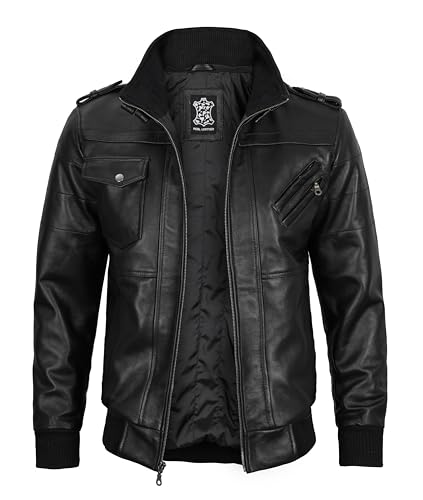 Blingsoul Leather Bomber Jackets For Men - Real Lambskin Mens Leather Jacket With Detachable Hood2