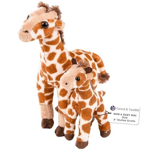 Image of Forest & Twelfth Mom and Baby Mini Giraffe, Stuffed Animals for Boys and Girls, Safari Baby Shower Decorations, Nursery Decor, Zoo Animals for Toddlers, Soft Stuffed Giraffe Toy, Huggable (Giraffe)