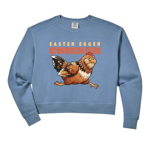 Womens Cartoon Easter Egger Chicken Funny Farm Animal Cute Hen Comfort Colors Crop Sweatshirt