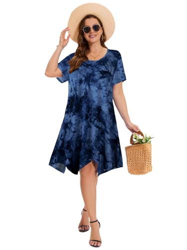 Image of ZENNILO Plus Size Tshirt Dress with Pockets Casual Summer Dresses Crew Neck Short Sleeve Swing Dress for Women