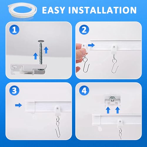 AIDUCHO Flexible und Biegbare Vorhangschiene, Gebogene Gardinenschiene mit Stummen Rollen, Vorhang Schienensystem für Raumteiler, Duschvorhang, Schlafzimmer, Balkone, Krankenhaus (Deckenmontage, 2M)