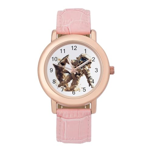 Space Astronaut Shark - Reloj de pulsera para mujer, aleación de cuarzo, con correa, fácil de leer