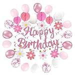 Happy Birthday Decorations Banner Decor Balloons Set & Pink NO DIY All in One Party Supplies Kit for Indoor Outdoor Celebrations Birthday Decor Essentials