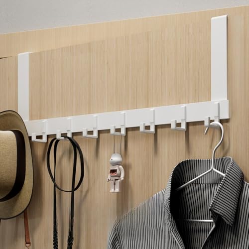 ドアハンガー 壁掛けフック ハンガー掛け ドア 8連フック バッグ バスタオルハンガー コート カバン 洋服 キー リュック リース 傘 帽子掛け ドアフック キッチン ドア 玄関 扉 寝室 浴室 ベランダ トイレ 収納対応 省スペース 耐荷重20kg (