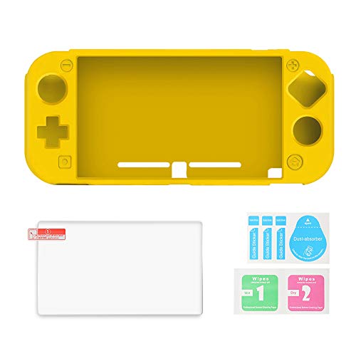 Preisvergleich Produktbild AFAITH Ultra Slim Durable Silikonhülle Abdeckungen + Härte Qualität 9HD Hartglas Displayschutzfolie für Nintendo Switch Lite (Gelb)