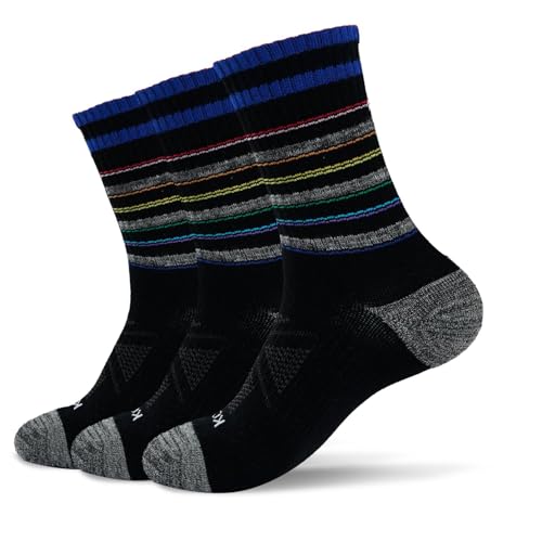 Striped Crew Socks (3 Pairs) - Odor-Resistant, Cushioned Arch Support, Moisture-Wicking for Running, Gym, Daily Wear