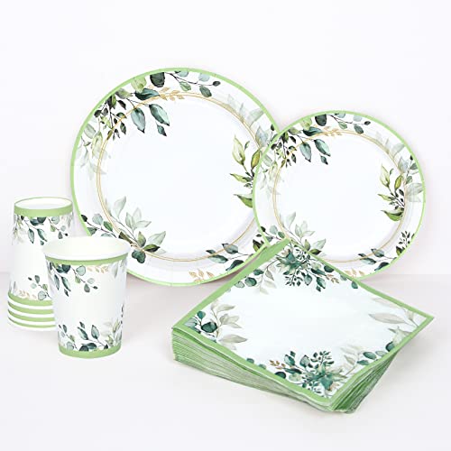 Green Party Plates Supplies, Sage Green Paper Eucalyptus Leaf Plates and Napkins, Disposable Tableware, Cups, Napkins for Jungle Boho Party,Baby Shower, Bridal Shower, Birthday Supplies Serve 24 - Image 5