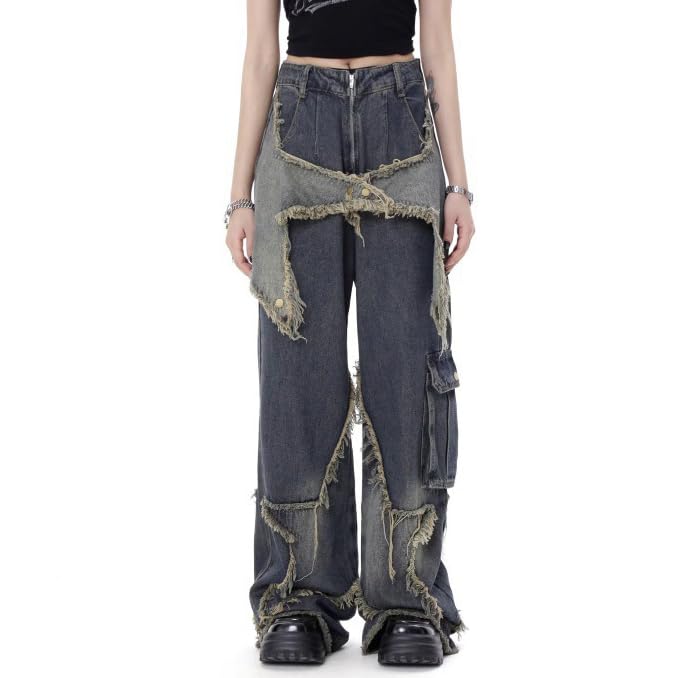 Girls Cargo Jeans Elastic Waist Wide Leg Y2K Pants Teen Loose Fit Jeans with Multi Pockets 4-15 Years3