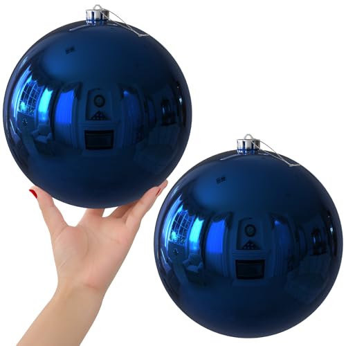 Navy Blue 8.0" Christmas Balls Ornaments - Extra Large Christmas Tree Decoration Shatterproof Hanging Shiny Balls for Birthday Holiday Wedding Decorations Set of 2pcs