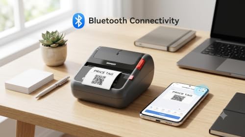 Image of Wireless Bluetooth Label Printer 3 Inch, Inkless Thermal Printer for Shipping, Address, Barcode, QR Code & Product Labels, Portable Label Maker for Small Business, Office & Home