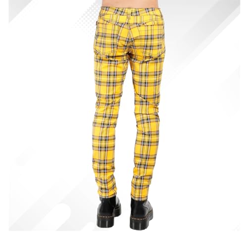 Men's Tartan Plaid Pants Punk Gothic Slim Fit Yellow Checkered Casual Trousers3