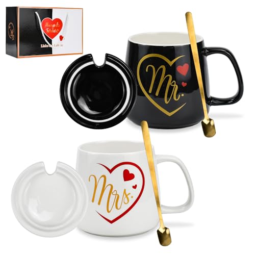 HWSWSH 2 Pcs Mr e Mrs canecas canecas de casal conjunto canecas para micro-ondas mr e mrs canecas de café para casais canecas grandes 350 ml canecas para oferecer casal noivo casamento dia dos