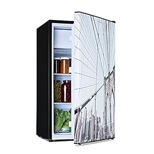 Klarstein CoolArt Koel-Vriescombinatie – Koelkast met 2 Koelniveaus, Frontdesign, Thermostaat met 5 standen, 0 tot 10 °C, Inhoud: 79 Liter, Motief: Big City
