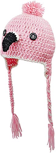 Bienvenu Baby Girls Flamingo Beanie Knitted Cap Earflap Winter Hat Flamingo Beanie Hat,Pink Style 2
