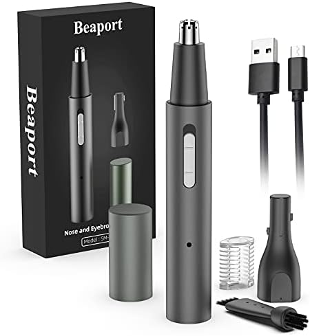 Nose Hair Trimmer and Eyebrow Trimmer, Rechargeable Professional Painless Eyebrow Razor for Ear Beard Hairline, 2 in 1 Metal Trimming Tool, Black