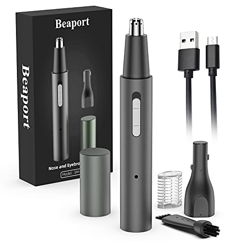 Nose Hair Trimmer, Rechargeable Professional Painless Eyebrow Trimmer for Ear Beard Hairline, 2 in 1 Metal Trimming Tool with Dual-Edge Blades Pen-Shaped for Men and Women, Black