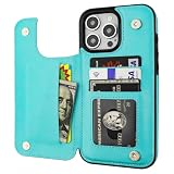 ONETOP Compatible with iPhone 16 Pro Max Wallet Case with Card Holder, PU Leather Kickstand Card Slots Case, Double Magnetic Clasp and Durable Shockproof Cover 6.9 Inch (Light Blue)