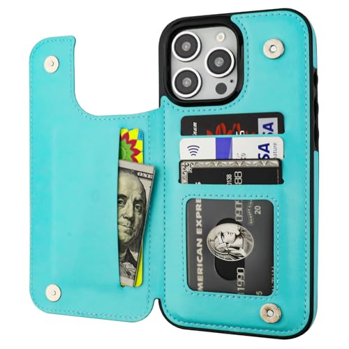 ONETOP Compatible with iPhone 16 Pro Max Wallet Case with Card Holder, PU Leather Kickstand Card Slots Case, Double Magnetic Clasp and Durable Shockproof Cover 6.9 Inch (Light Blue) by ONETOP - Used condition - US$7.13