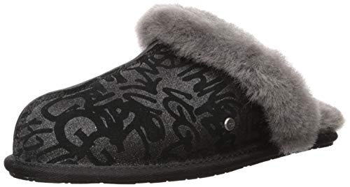 UGG Women's Scuffette II Sparkle Graffiti Slipper, Black, 7 M US