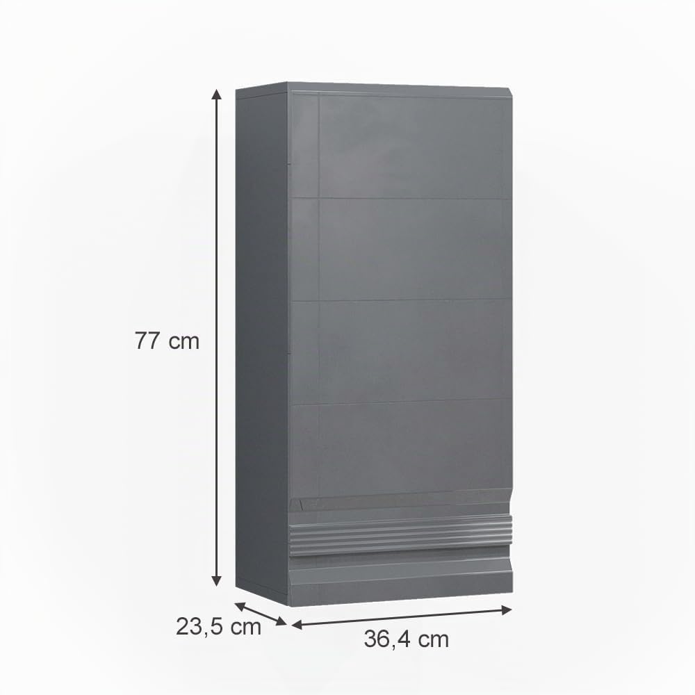 Vicco Armario de baño Fredd, Antracita Alto Brillo, 36.4 x 77 cm, de Pared con Dos estantes Interiores Ajustables