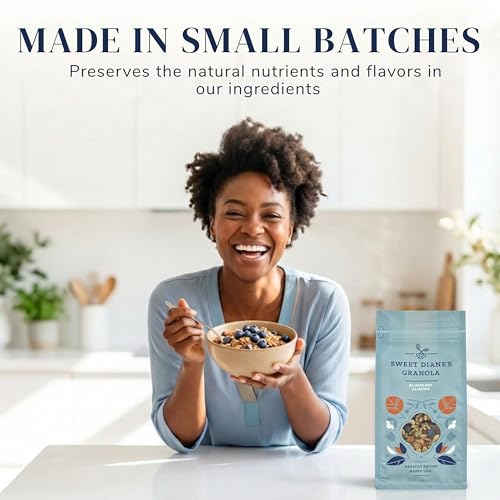 Image of Sweet Diane's Granola - Standard Size (12 oz): Organic Granola, Low-Sugar, High-Fiber, Gluten-Free, Vegan, Delicious Breakfast and Snack Topper (Classic Size, Blueberry Almond)