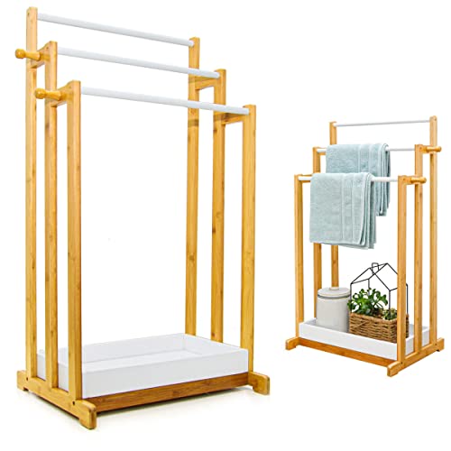 DuneDesign Toallero de Bambú Sostenible - 45x35x84 Ropero de Madera Toallero de Baño en Pie Libre