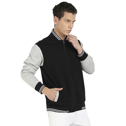 Image of CAHOOT Men's Quilted Puffer Jacket With Contrast Striped Sleeve For Casual Wear | Hood Neck | Long Sleeve | Zip Closure | Polyester Jacket Crafted With Comfort Fit For Everyday Wear