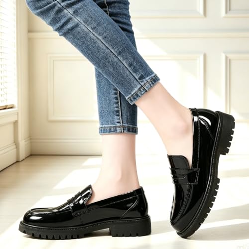 Image of Penny Loafers for Women Dressy Classic Leather Comfortable Non Slip Flats