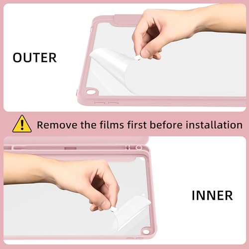Coque iPad 10.2 transparente pour étudiantes étui rose avec support et range stylet - 6