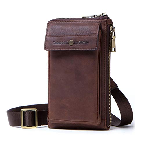 ZYWTZ Retro Carteras Multifunción Riñoneras Hombre Cuero Bandolera Correa de Hombro Ajustable Deportes y Aire Libre,Marrón