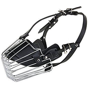 PSK PET MART Stainless Steel Cage Style Dog Basket Wire Muzzle Protective Snout Cover with Leather Strap for Dog-(S)