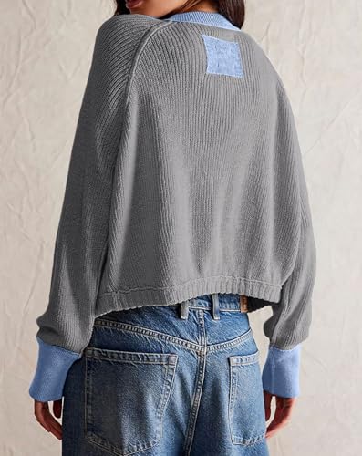Image of loveimgs Women Knitted Button Down Cropped Cardigan Jacket Sweater Y2k Fall Knit Color Block Sweater Crewneck Crop Short Coat