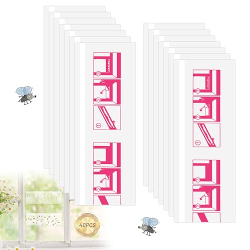 Fliegenfalle Fenster 40 Stück Fliegenköder Fensterstreifen Fliegenfalle Klebefalle Innenbereich Insektenfänger Giftfreie für die Fliegen Fruchtfliegen Stubenfliegen Transparent Fly Trap