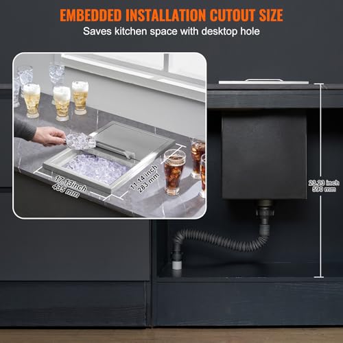 Happybuy Drop in Ice Chest 18L x 12W x 14.5H Inch Stainless Steel Ice Cooler with Sliding Cover Drop in Ice Bin Included Drain-Pipe and Drain Plug for Cold Wine Beer by Happybuy - Image 7