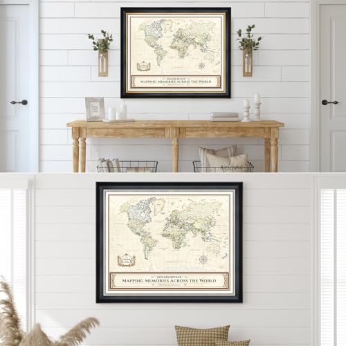 Image of DECORARTS - Personalized World Travel Map with Pins, Custom Name, Pin Board Canvas Wall Art, Colorful Classic World Decor, Optional Wood Frame, Giclee Print, Handcrafted in USA, 20x16''