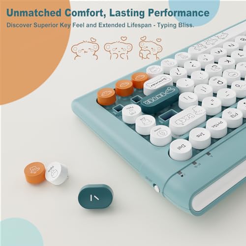 Image of Wireless Bluetooth Keyboard for iPads Tablet Mac PC Laptop Desktop Smart Phone,Cute Typewriter Style Computer Keyboards with Round Raised Keycaps,Mini iPad Keyboard for Kids Girl Women-Blue Colorful