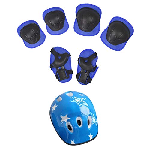 Conjunto De Proteção De Skate/Skate Com Joelheiras De Patinete De Equitação Para Capacete - Azul 7Pc