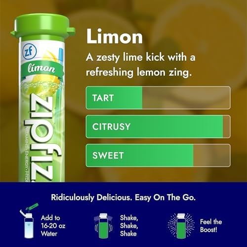 Image of Zipfizz Daily Energy Drink Powder, Limon, 20 Pack | 3-in-1 Sustained Energy, Rapid Hydration, and Essential Vitamins | Sugar-Free | Electrolyte Powder | Contains Vitamin B-12 & Antioxidants