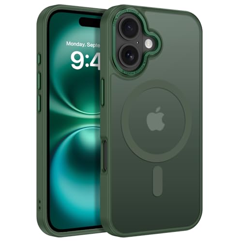 Image of YINLAI for iPhone 16 Case 6.1-inch,Magnetic Compatible with MagSafe, Slim Matte Anti-Fingerprint, Shockproof Full Body Military Grade Protection for iPhone 16 Cover, Green