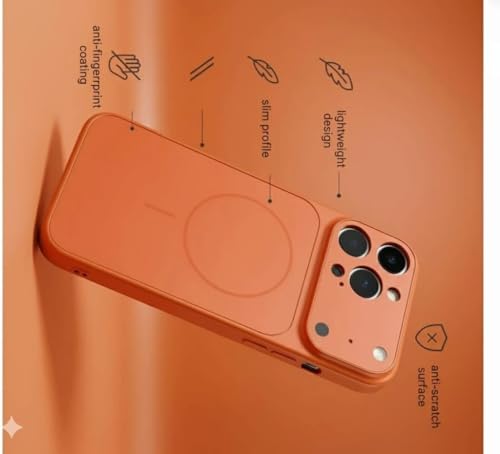 Image of for iPhone 12 Pro Max |Convert to 17 pro /17 Pro Max Style Premium Back Glass Converter Cover Magnetic Case for iPhone 12 Pro Max |Convert to 17 pro /17 Pro Max (Orange)