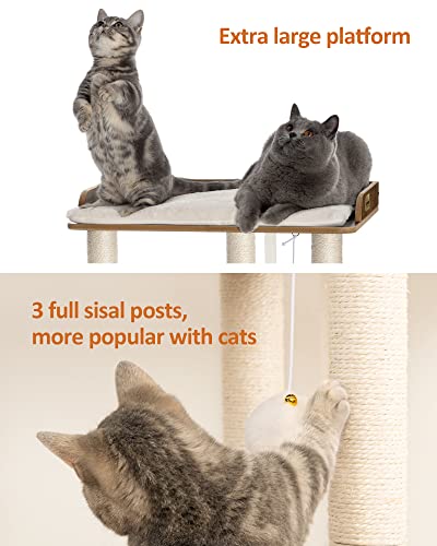 Fourfurpets 26.7In Large Cat Tree Tower Condo, Cat Scratch Posts For Indoor Cats, Big Plate, Three 23.6In Full Sisal Scratching Posts, Rustic Brown #TOP3