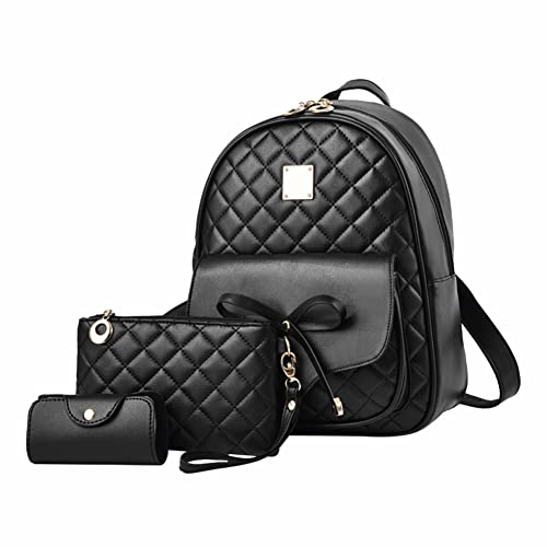 BWBIKE Mochila de Hombro para Mujer, Mochila Informal 3 en 1, Bolsos de Cuero PU, Mochilas Escolares, Bolso de Viaje para Mujer,Negro Cover