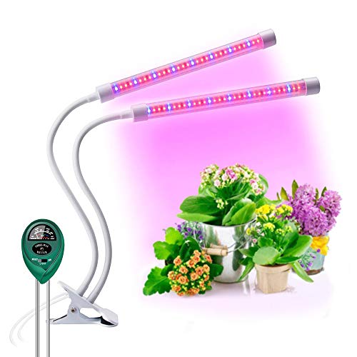 Plant Lights for Indoor Plants -, Plant Light with 64 Full Spectrum LED, Adjustable Dual Head Gooseneck Growing Lamps with Stand, 5 Dimmable Levels 3/9/12H Timer by Jasius