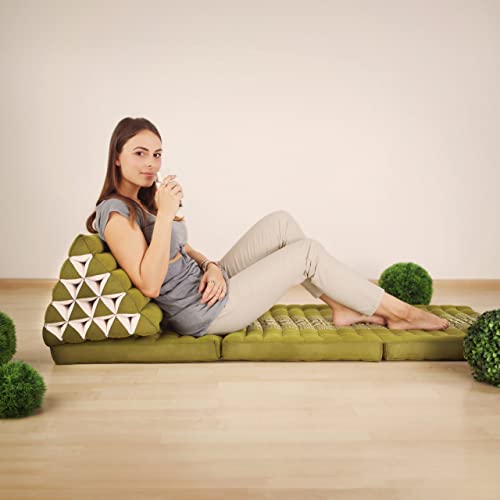 livasia Thaikissen 3 Auflagen extrahoch - 185x55x8cm - Dreieckskissen mit Klappmatratze, Kapok, Jumbo Rückenkissen faltbar, Thaimatte Klappen, handgefertigt, Meditationskissen (Blau/Elefanten) – Bild 5